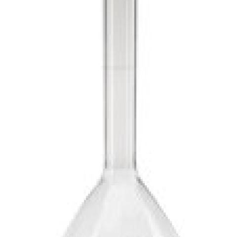 Volumetric flasks, cl. A, DURAN®, 50 ml, PE-stopper, joint 12/21, transp. glass